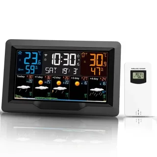 Tuya WiFi Weather Station Color Screen Indoor Outdoor Temperature Humidity Monitor Multifunctional Weather Alarm Clock R