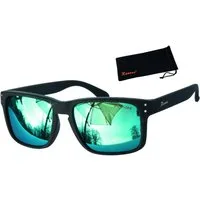Rennec Sonnenbrille (Herren Markenbrille mit Brillenbeutel) Gläser Polarisiert Türkis Verspiegelt 3in2 Bügelgelenke