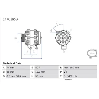 Bosch Lichtmaschine 150A Ford Kuga Volvo C30 C70 S40 V50 0986080810