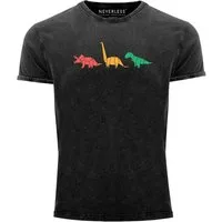 Neverless Print-Shirt Herren Vintage Shirt Dinosaurier Aufdruck Polygon Tiere Geometric mit Print