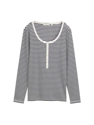 Tom Tailor - Henley Langarmshirt offwhite navy regular stripe - Gr. - L