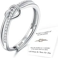 Adramata Silberring 925 Sterling Silber Damenring mit Zirkonia, Einstellbarer Liebesknoten