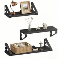 relaxdays Wandregal im Set 3 Größe, schwarz, 3er-Pack