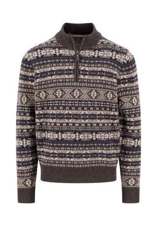 FYNCH-HATTON - Zip Troyer, Jacquard, Lambswool*RWS dark chocolate - Gr. - XL