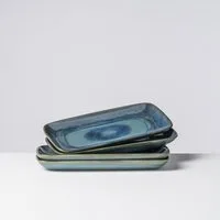 Gipfelstück Servierplatte Tiefer See, Steinzeug, (Set, 4-tlg), Scandi-Style, glänzende Reaktivglasur, jedes Stück ein Unikat