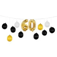 partydeco Aufblasbares Partyzubehör, Girlande für 60. Jubiläum 260x32cm Schwarz / Gold / Weiß