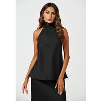 FS Collection Neckholdertop Neckholdertop Damen Neckholder-Top aus Satin mit Bindeband hinten (XS (EU:36 / UK:8) · S (EU:38 / UK:10) · M (EU:40 / UK:12) · L (EU:42 / UK:14) · XL (EU:44 / UK:16, 2 Farben : Schwarz und HellBraun)