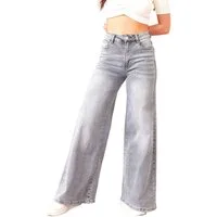 Ital-Design Weite Jeans Damen High Waist Wide Leg Jeans Casual Trend Denim (91767237) Used-Look Stretch Relaxed Fit Jeans in Hellgrau