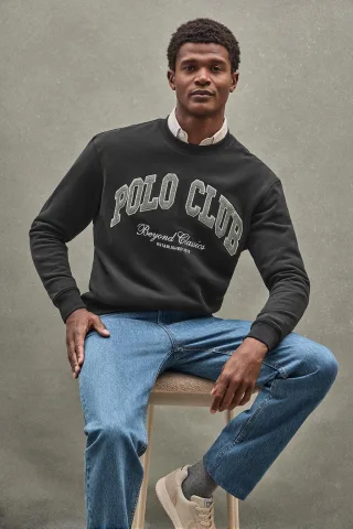 Sweatshirt schwarz im Loose Fit Established 2012 Polo Club