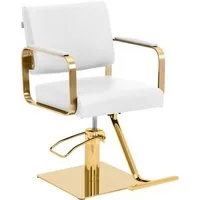 Physa Armlehnstuhl Friseurstuhl mit Fußstütze höhenverstellbar Barber-Stuhl 200 kg, Golden, Weiß