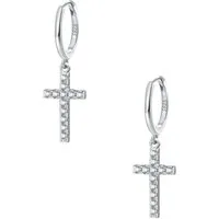 Hey Happiness Paar Creolen Ohrringe Damen Zirkonia Kreuz Anhänger, Vergoldete Creolen Kreuz Silber 925, Geschenk Idee