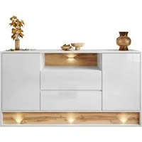 ALLHOUSE24 Kommode MILA 160 cm mit Einsatz aus Wotan Eiche Sideboard LED Beleuchtung (1x Kommode), Breite 160 cm