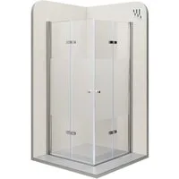 i-flair Eckdusche Falttür Duschkabine EMMA aus teilsatiniertem 6 mm Sicherheitsglas, BxT: 70x70 cm, Einscheibensicherheitsglas, ohne Duschtasse, mit hochwertigen Aluminiumprofilen in silber, ebenerdiger Einbau möglich, mit Falttüren