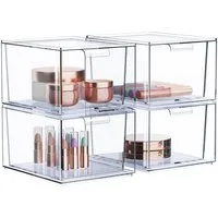 SURFOU Badorganizer Stapelbarer Make-up-Organizer 2/4/6er-Set Acryl-Organizer transparent (transparente Kunststoff-Aufbewahrungsboxen mit Griffen für Schminktisch, Unterschrank, Küchenschränke und Vorratskammer, 4 St., Schubladen-Aufbewahrungsbox), 2