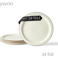 JIWOO Teller 4er Ø25,4cm, Steakteller Salatteller Pastateller Dessertteller Plate, (24 St), Keramik Hochwertiges Tellerset Weiß Mikrowellen spülmaschinenfest