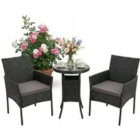 relaxdays Gartenlounge-Set 3-teiliges Gartenmöbel Set Rattan, schwarz