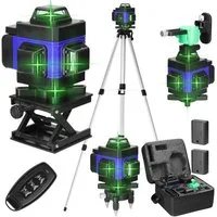 GARRYFIZH Laserwasserwaage Wasserwaagen Laser Wasserwaage Kreuzlinienlaser Selbstnivellierend, (16-Linien), 2 Akkus & Basisstation & Wandhalterung & Fernbedienung & Stativ