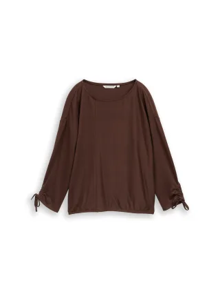 Denim Tom Tailor - Loose Fit Langarmshirt mit Raffärmeln cool dark brown - Gr. - XL