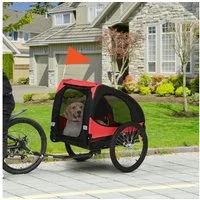 PawHut Fahrradhundeanhänger klappbarer, mit Reflektoren, Schnellspanner, wasserbeständig, Oxfordstoff, Stahl, Rot, 140 x 71 x 83 cm
