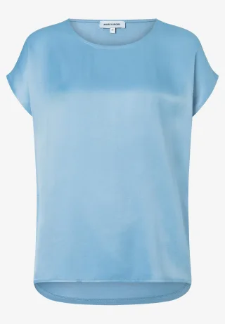 MORE & MORE - Shirt mit Satinfront blau - Gr. - 36