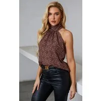 FS Collection Neckholdertop Damen Ärmelloses Neckholder-Top mit Bindeband am Rücken (S (UK 8–10 / EU 36–38) - M (UK 12 / EU 40) - L (UK 14 / EU 42) - XL (UK 16 / EU 44), 8 Farben: Schwarz, Waldgrün,LeafGreen, LeoBraun, LeoBeige, AzurBlau) leicht, wei