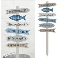 CEPEWA Hinweisschild Strandschild Wegweiser maritim Schild Holz 76cm Gartendeko 6 Planken