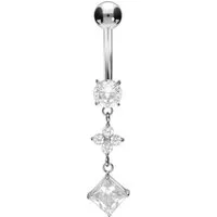 PIERCINGLINE Bauchnabelpiercing Titan Bananabell mit Innengewinde KRISTALLBLUME + KRISTALLQUADRAT (Bananabells, 1-tlg)