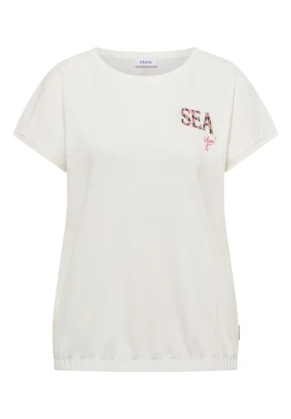 CECIL - T-Shirt mit Rundhals und Embroidery vanilla white - Gr. - L