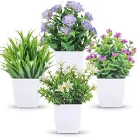 Kunstpflanze 4 Stück Kunstpflanzen mit Blumen Wohnzimmer Küche Bad Büro, FELIXLEO
