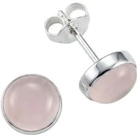 mantraroma Paar Ohrstecker SAMA rund medium aus 925 Silber mit Rosenquarz (Paar, Paar Ohrringe mit Schmuckbeutel), 925 Sterling Silber Ohrringe für Damen