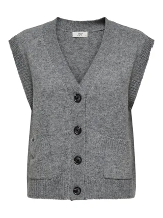JDY - JDYSUPER S/L V-NECK VEST KNT NOOS Medium Grey Melange - Gr. - M