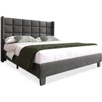 Flieks Polsterbett, Leinen Doppelbett Massivholzbett 140x200cm ohne Matratze