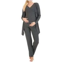 Herzmutter Umstandspyjama Stillpyjama-Set - Schwangerschafts-Wochenbett-Set (Set, 3 tlg., Hose-Top-Cardigan) Homewear