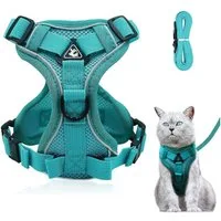 Grantop Katzen-Geschirr Verstellbares Katzengeschirr mit Leine Set Ausbruchsicher Blauer See M