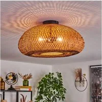 hofstein Deckenleuchte moderne Deckenlampe aus Metall/Bambus/Holz in Schwarz/Natur, ohne Leuchtmittel, Boho-Design Deckenleuchte,Lichteffekt, Ø50cm, 2xE27, ohne Leuchtmittel