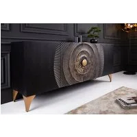 riess-ambiente Sideboard GOLDEN SUNSET 180cm schwarz/gold - Mango-Massivholz, Metall, handmade (Einzelartikel, 1 St), Extravagante Kommode m. 3D-Schnitzereien - ideal f. Wohnzimmer & Flur