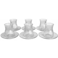 Mulex Teeglas Set inklusive Untersetzer geriffeltes Glas, 12-tlg., Glas, spülmaschinengeeignet