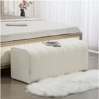 HOMCOM Polsterbank Bettbank mit Leinenoptik, Kanal-Tufting (Flurbank, 1-St., Sitztruhe), für Schlafzimmer, Wohnzimmer, Cremeweiß