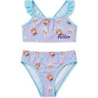 Disney Frozen Bustier-Bikini Frozen Mädchen Bikini Set – Zweiteiliger Badeanzug Lila/Blau Kinder 2 teiliger Mädchen Badeanzug