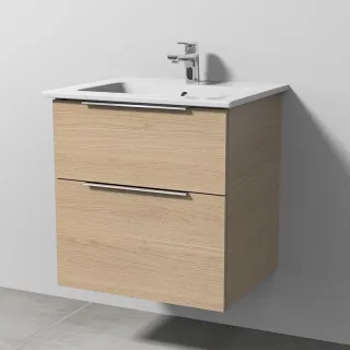 Sanipa 3way Keramik-Set Venticello Keramik-Waschtisch und Unterbau mit 2 Auszügen, Eiche-Nordic UM32148