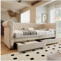 Merax Daybett (1 tlg), Schlafsofa Tagesbett 90x200cm mit 2 Schubladen & Lattenrost, Leinen