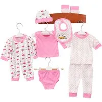 Gluckids Neugeborenen-Geschenkset Unisex Baby täglich Casual Outfits Babykleidung Frühling & Herbst Sets (8-tlg) Neugeborene Erstausstattungspaket Cartoon-Druck Baby-Freizeitanzug