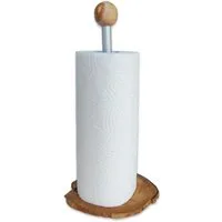 Olivenholz-erleben Küchenrollenhalter KLASSIK mit Alustange und Olivenholz, (1-St), Standsicherer Fuß aus rustikaler Olivenholzscheibe, Höhe ca. 32 cm