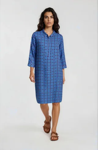 Milano Italy - slightly flared dress half buttonpanel 3/4 sleeve blue print - Gr. - 42