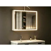 WDWRITTI Badezimmerspiegelschrank mit Led Weiss Spiegelschrank Aluminum 2türig 3Lichtfarben dimmbar (Wandschrank Badschrank Weiß, 80 x 13,5 x 60 cm) vormontiert geliefert, mit Netzstecker, Doppel Spiegel