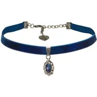 Alpenflüstern Choker Samt-Kropfband Trachten-Stein (blau), - nostalgische Trachtenkette enganliegend, Halskette elastisch, elegan