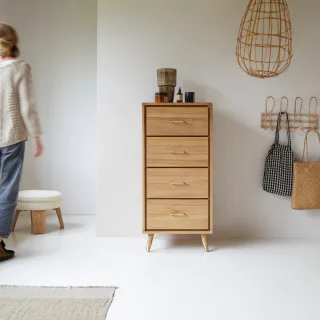Hochkommode mit 4 Schubladen aus Teak Vintage Stil