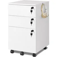 DEVAISE Rollcontainer Mobiler Aktenschrank mit 3 Schubladen, (Druckertisch für DIN A4/Legal/Letter), 3 Schlüssel, Schreibtisch Unterschrank für Büro und Home Office