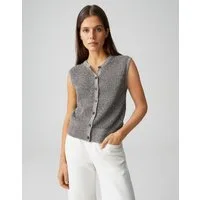 OPUS Strickweste Strickweste aus Baumwoll-Mix mit Mélange-Effekt Schmale Passform, breite Strickbündchen als Detail