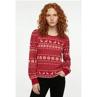 Vero Moda Langarmshirt VMCHRIS LS O-NECK TOP JRS XMAS mit Stretch, weihnachtlicher Allover Druck